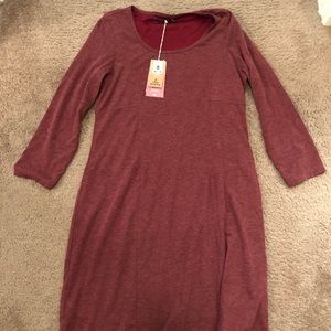 Prana Soskia 3/4 sleeve dress Burgundy NWT Large